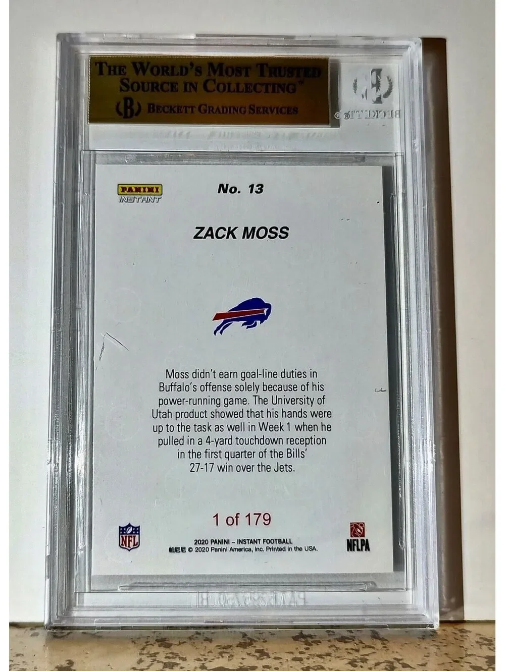 Zack Moss 2020 Panini NFL #13 Football Card 1 of 179 BGS 9.5 Gem Buffalo Bills